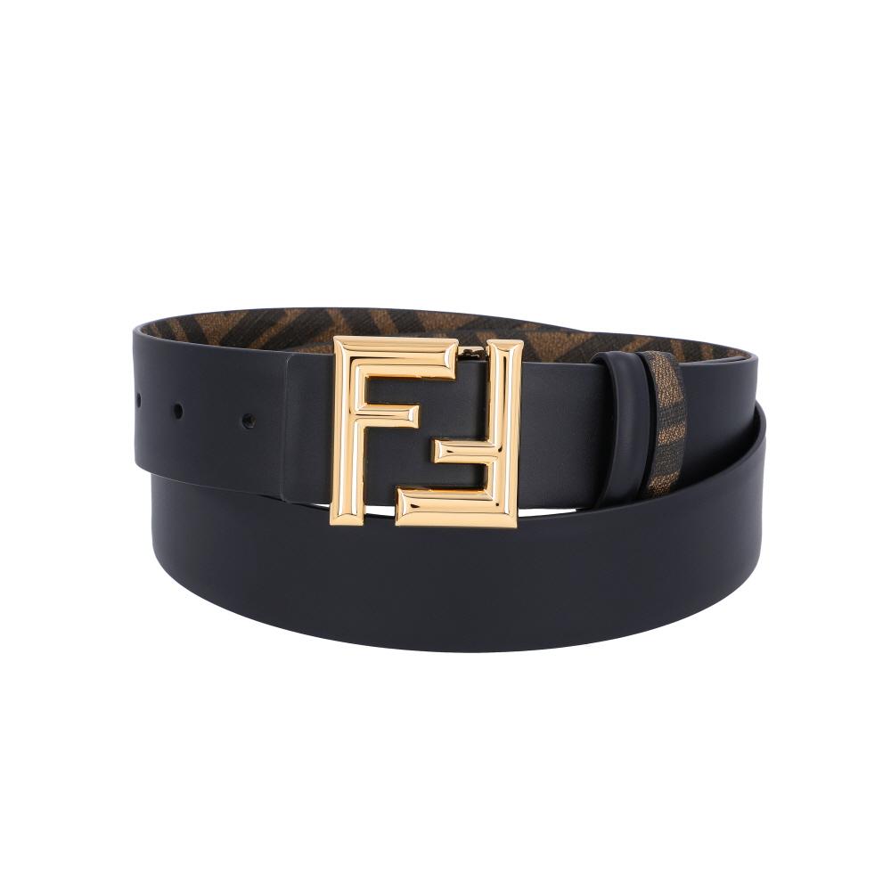 FENDI Reversible FF Logo Leather Belt for Men Black Brown