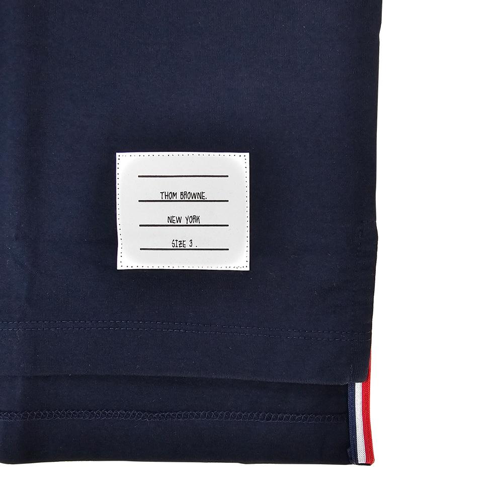 THOM BROWNE Side Slit Relaxed Fit Short Sleeve T-Shirt Navy Cotton