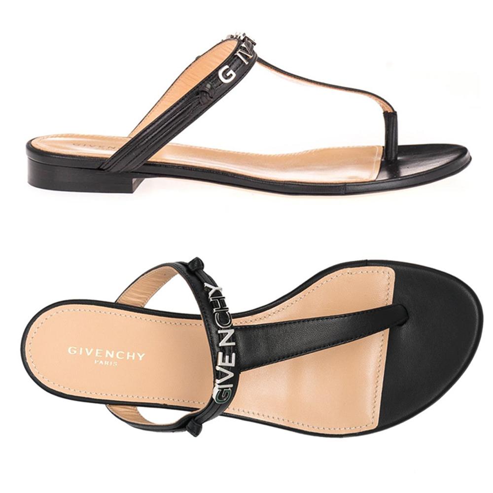 GIVENCHY Women’s Metal Logo Flat Sandals Black