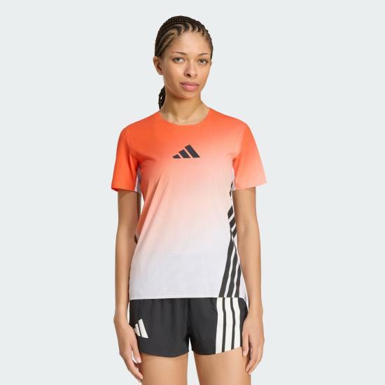 Adidas Short Sleeve T-Shirt for Women JV6530 WHITE SEMI IMPACT ORANGE DOM
