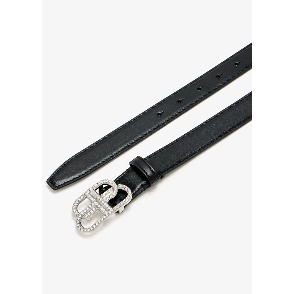 BALENCIAGA BB Logo Thin Leather Belt for Women Black