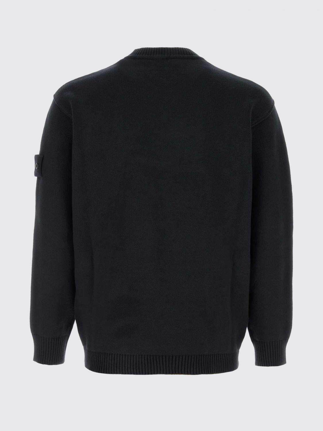 STONE ISLAND Black Wool Round Neck Knit Sweater for Men