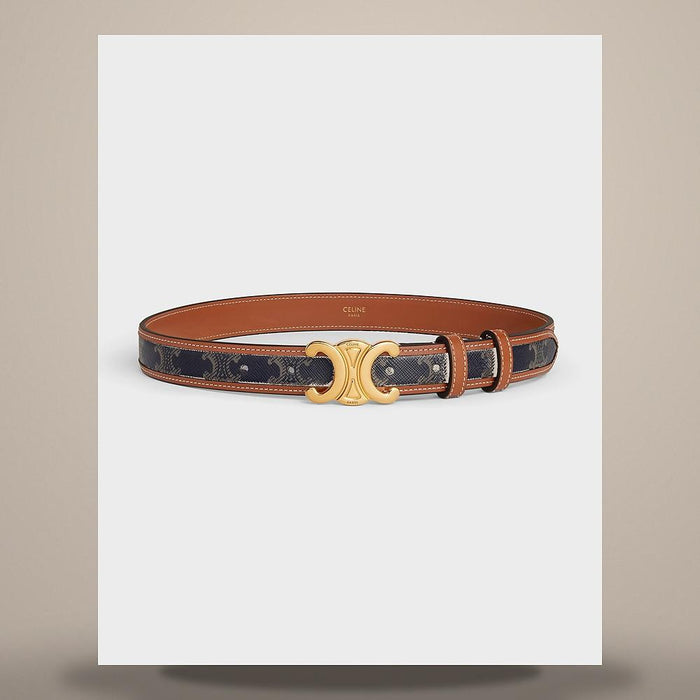 CELINE Medium 25mm Triomphe Belt Triomphe Canvas Calfskin Tan 45B422AES 04LU