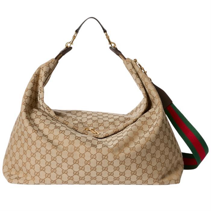 GUCCI Brera Large Crossbody Bag Beige GG Canvas Leather Trim