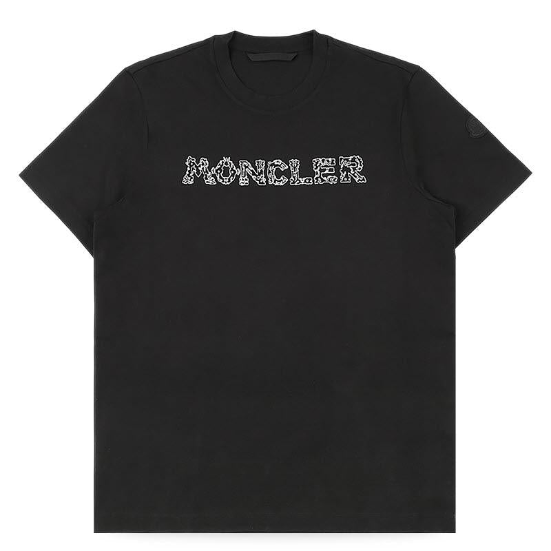 Moncler Men’s Graphic Lettering Logo Short Sleeve T-Shirt Blac 8C00025 89AUG 999
