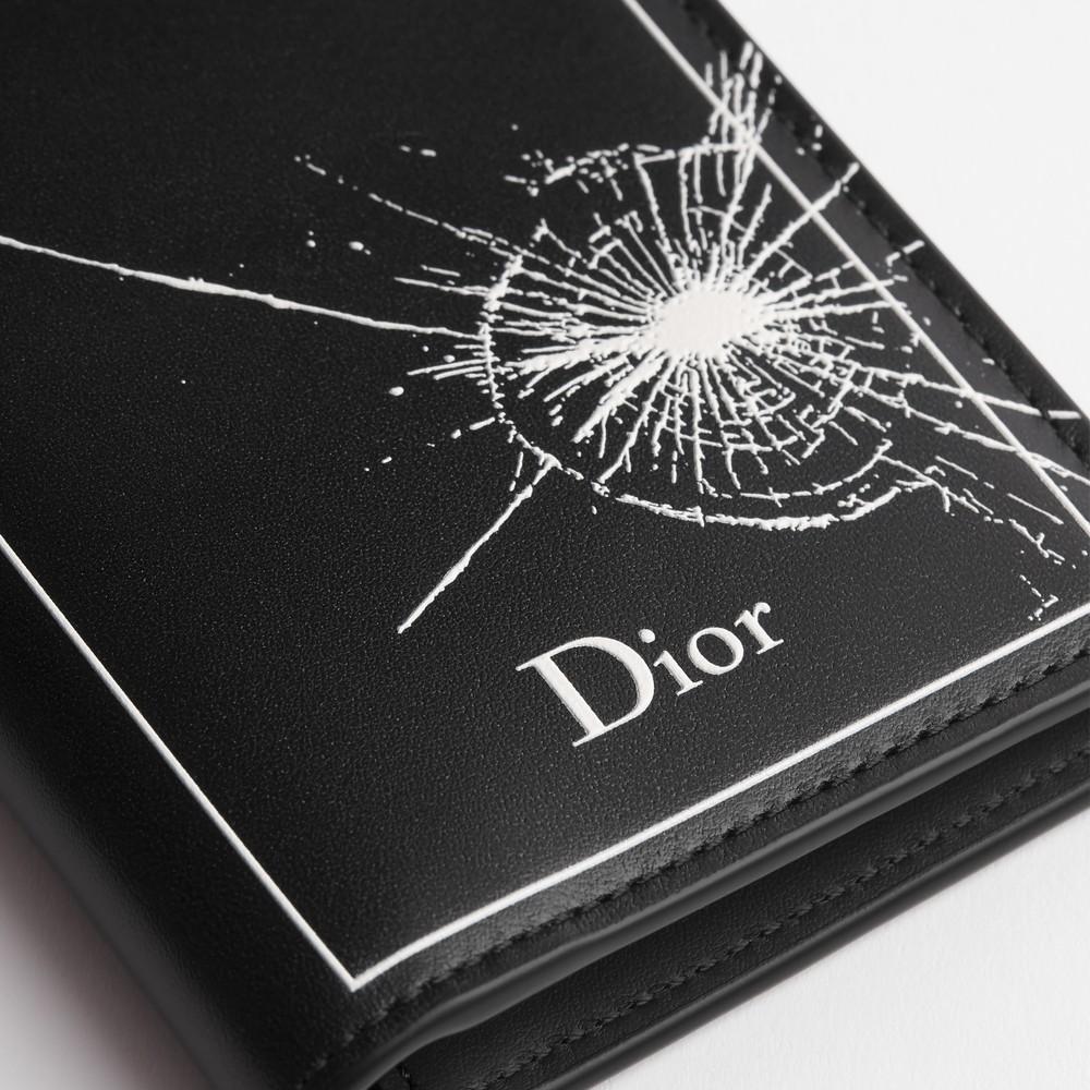 DIOR Black White Embossed Calfskin Bifold Card Holder Wallet