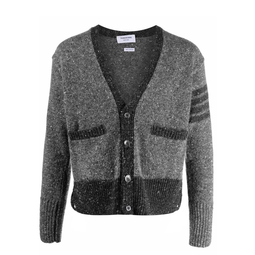 THOM BROWNE Diagonal Stripe V-Neck Mohair Cardigan for Men MKC367A Y1502 035
