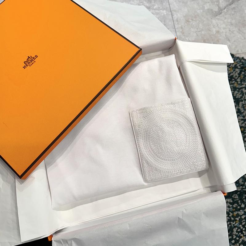 HERMES Cotton Jersey Pocket Mosaic Embroidered T-Shirt White