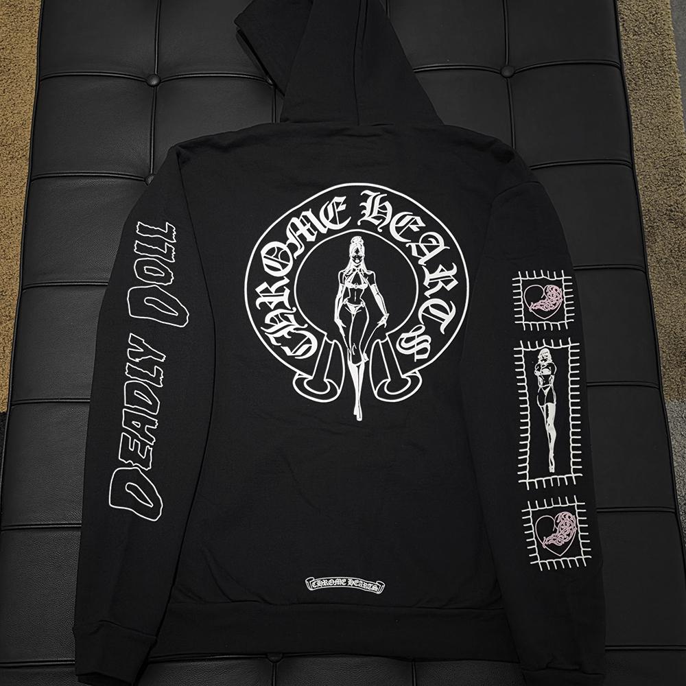 Chrome Hearts Deadly Doll Horseshoe Vine Dagger Zip Hoodie Black