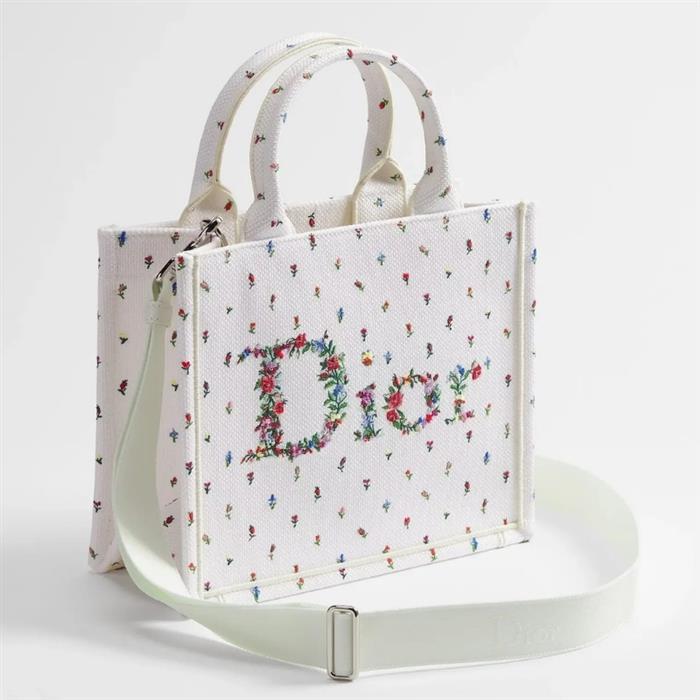 DIOR Dioramour Book Tote Small Shoulder Bag White Red Canvas