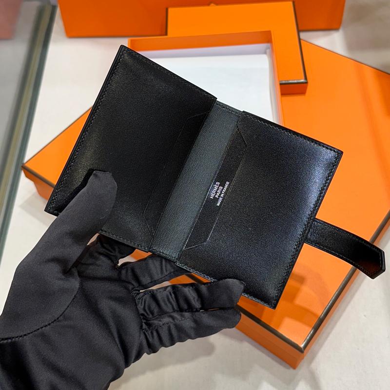 HERMES Box Calf Béarn Strap Palladium Card Holder