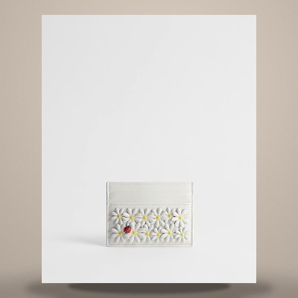 DIOR Daisy Allover Embroidered White Lambskin Card Holder S2400PUKIM933