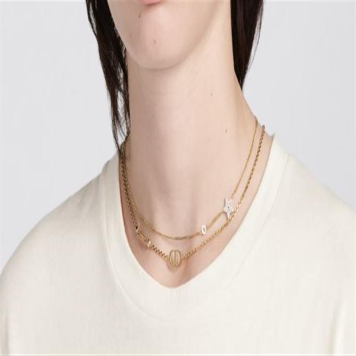 DIOR Petit CD Double Chain Necklace Gold Tone N1155PMTCY