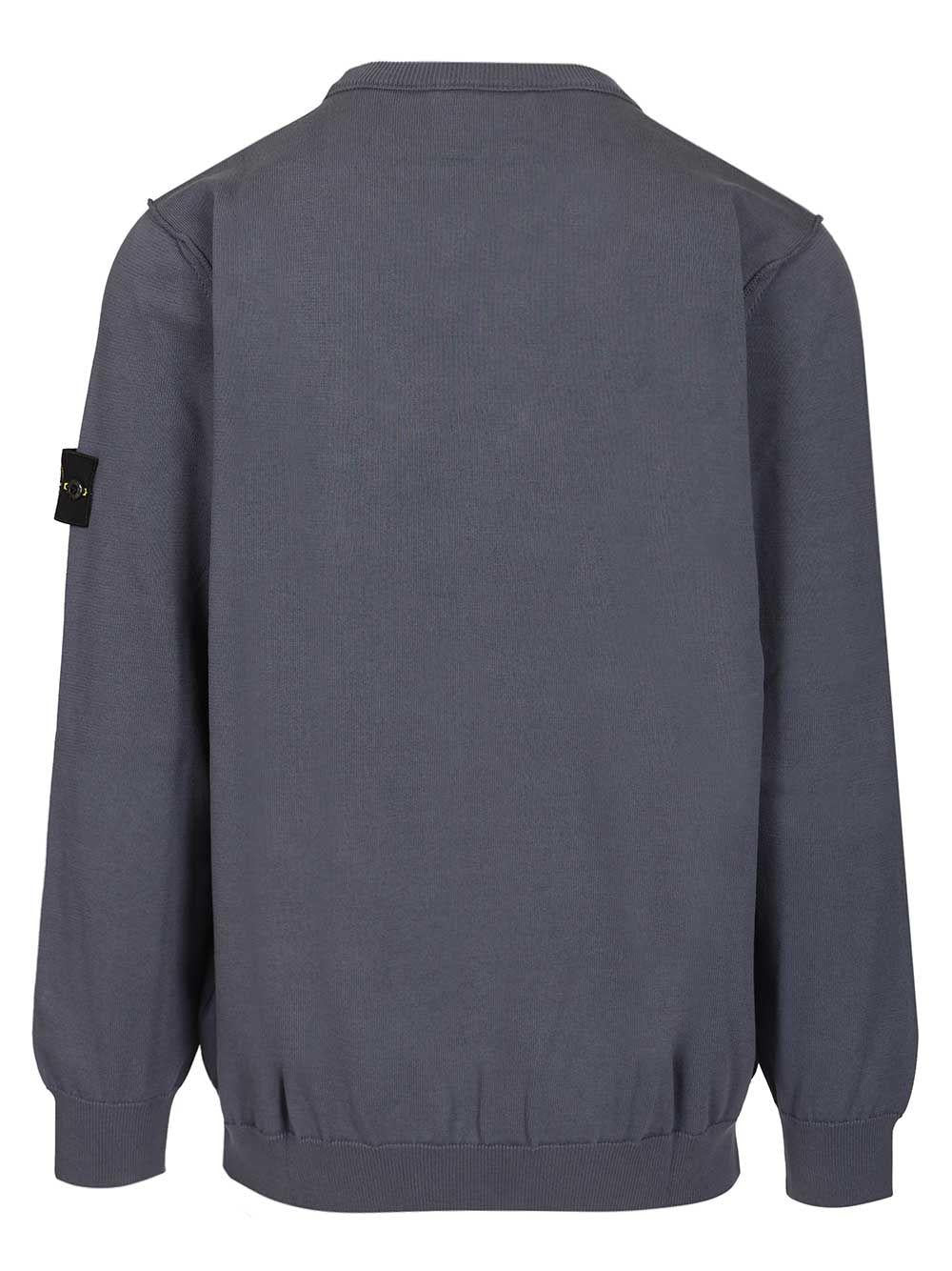 STONE ISLAND Blue Cotton Crewneck Knit Sweater for Men
