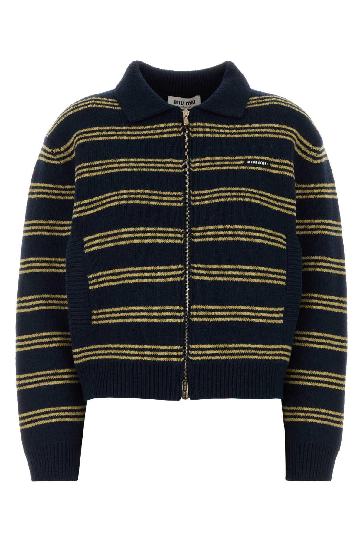 Miu Miu Black Wool Zip-Up Knit Cardigan