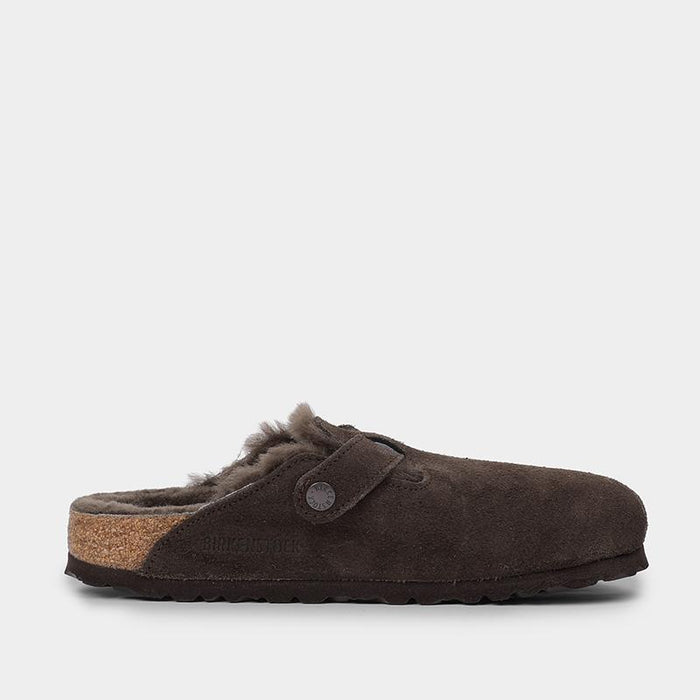 Birkenstock Boston Shearling Suede Mule Sandals Moka