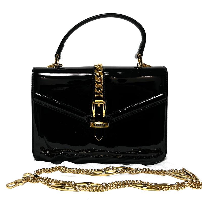 GUCCI Patent Leather Mini Top Handle Shoulder Bag Black 589479 1J70G 1000