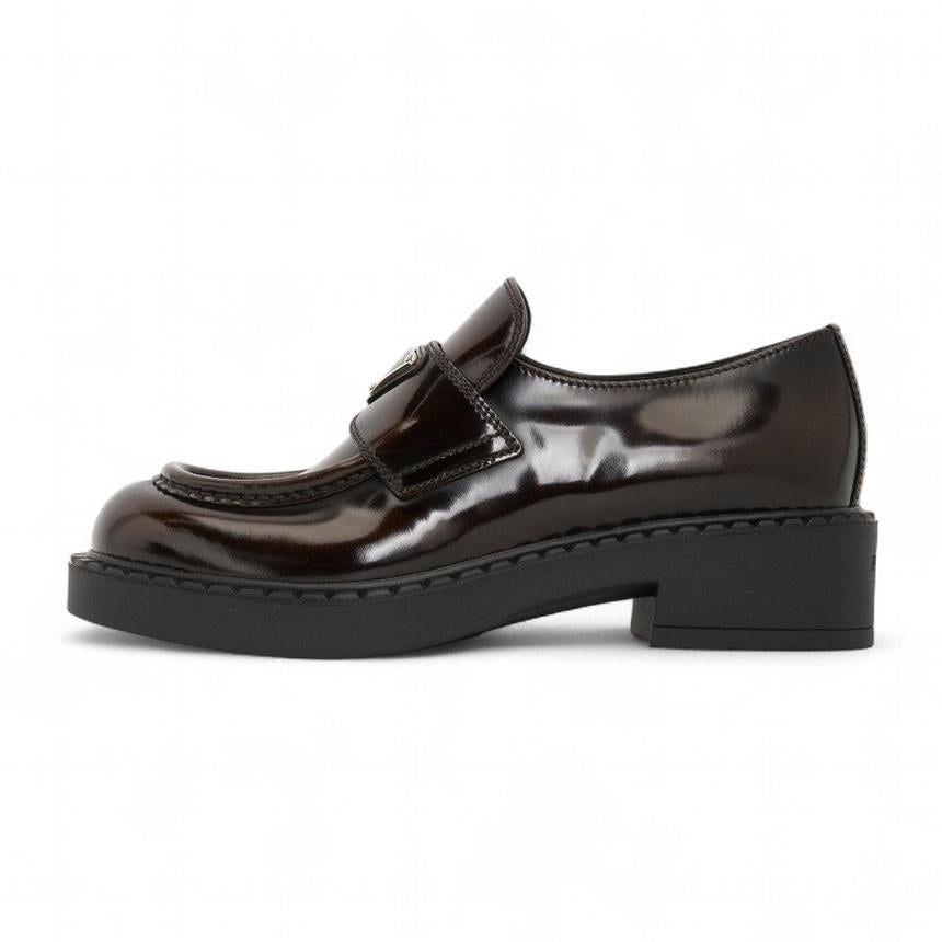 PRADA Chocolate Brushed Leather Women’s Loafers