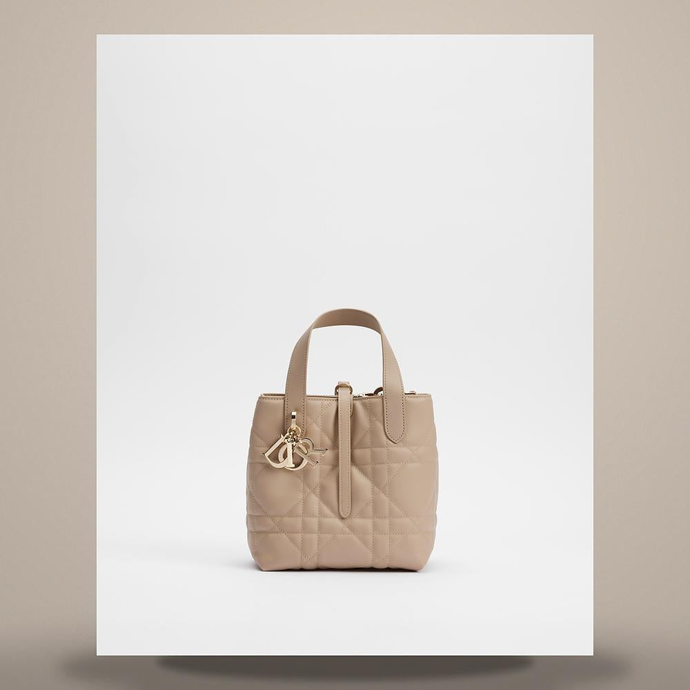 DIOR Small Toujours Vertical Tote Powder Beige Macro Cannage Calfskin