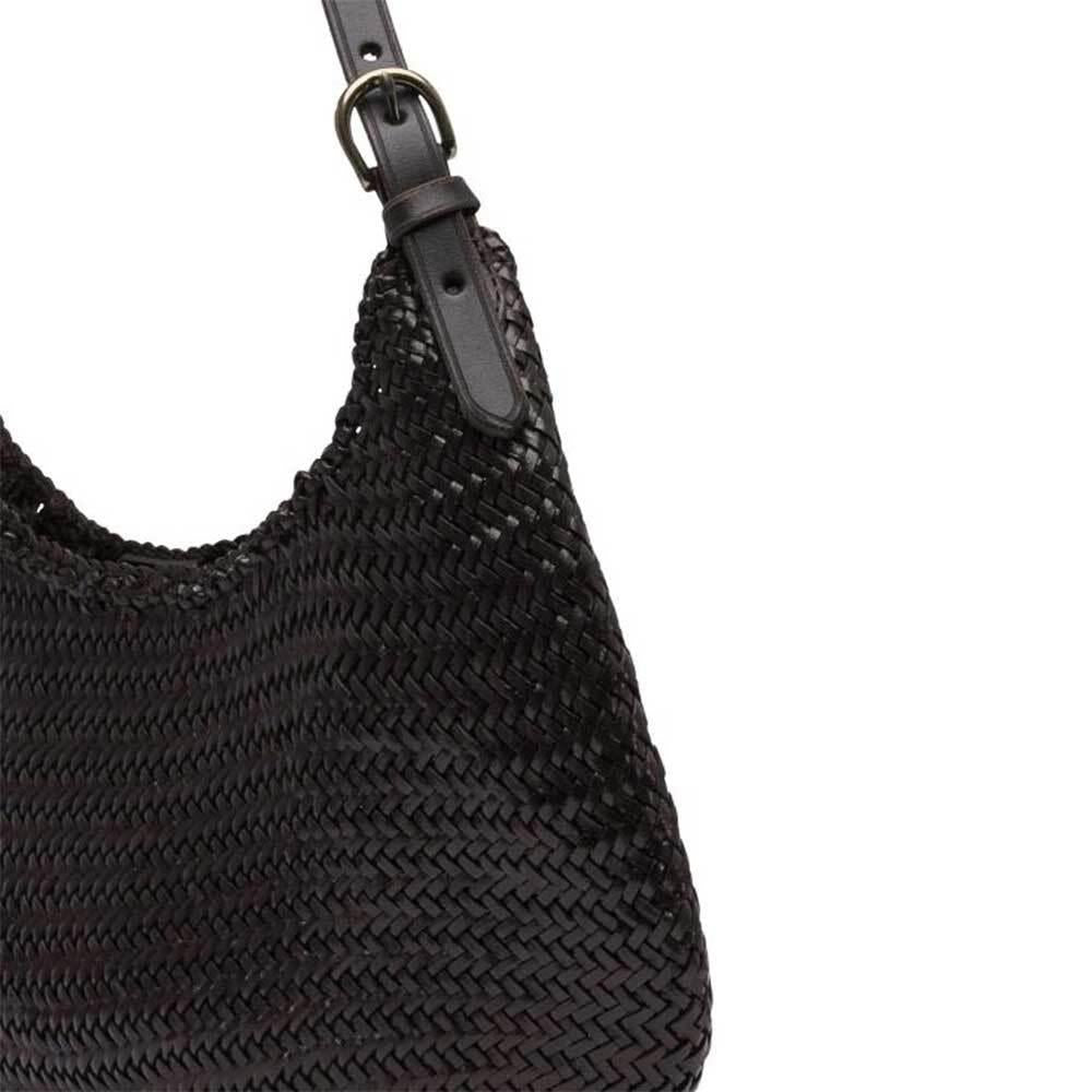 Dragon Diffusion Dark Brown Leather Woven Luna Mezza Tote Bag 8021 DARK BROWN