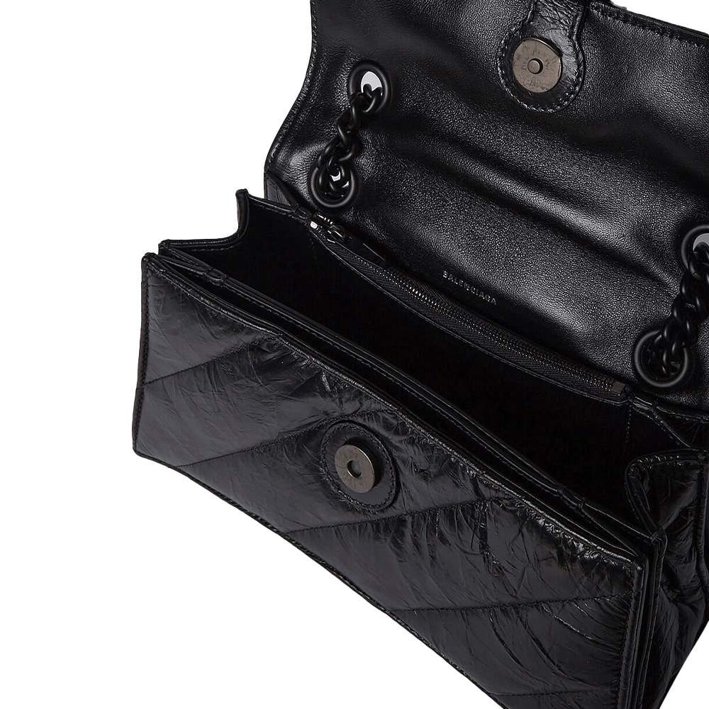BALENCIAGA Quilted Crush Small Chain Shoulder Bag Black Leather