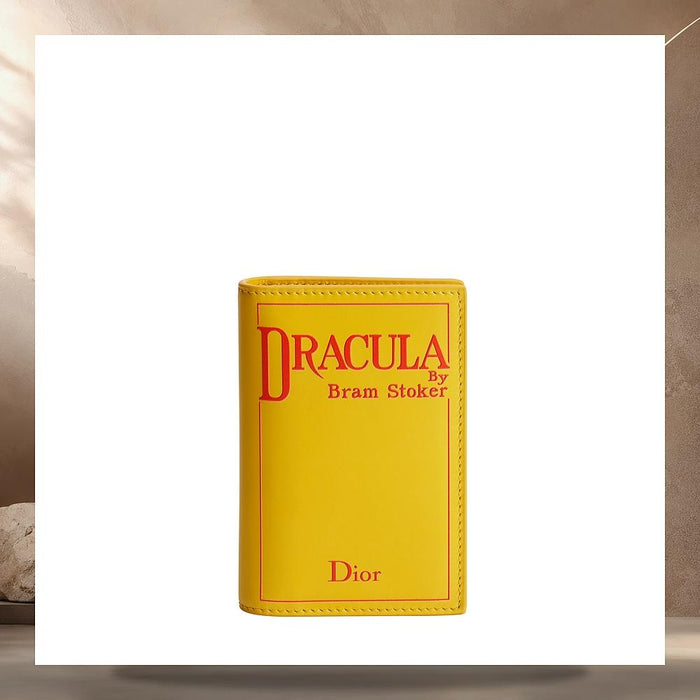 DIOR Yellow Red Embossed Calfskin Bifold Card Holder Wallet