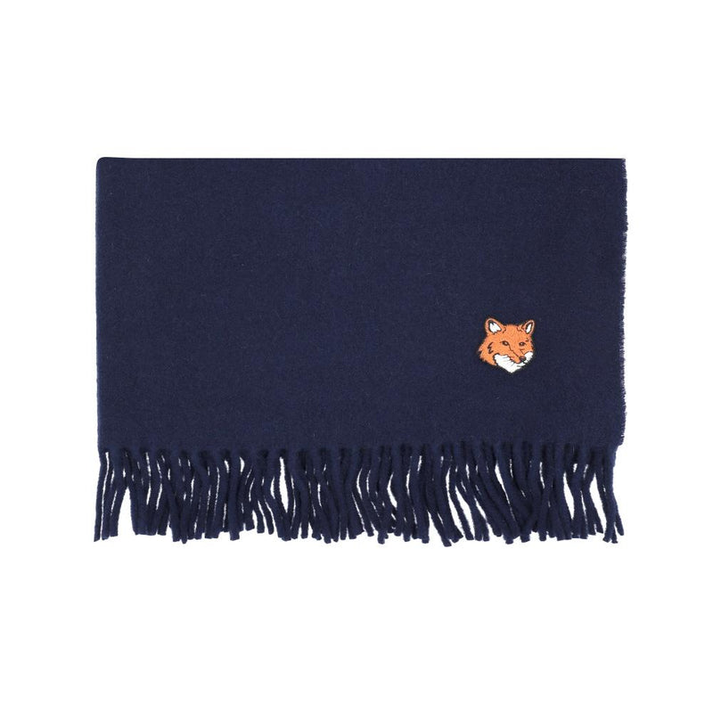 Maison Kitsune Bold Fox Head Fringe Scarf Ivory Wool