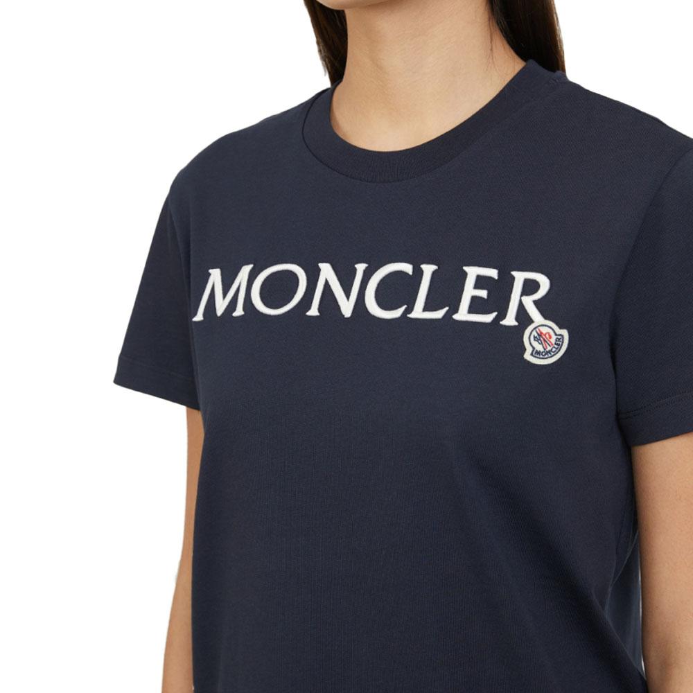 Moncler Women’s Embroidered Logo Cotton Short Sleeve T-Shirt Navy