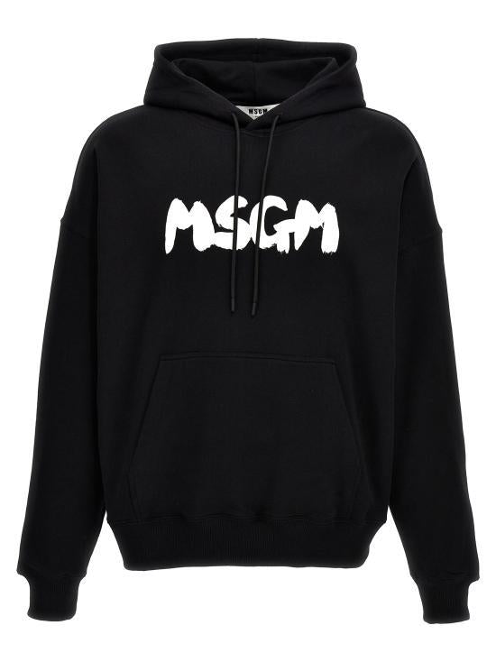 MSGM Black Logo Hoodie Sweatshirt for Women
