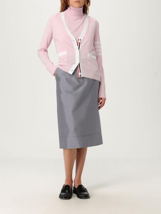 THOM BROWNE Fine Merino 4-Bar Relaxed Short Sleeve Turtleneck Knit Pink