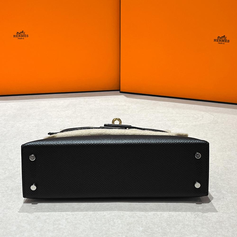 HERMES Mini Kelly Tote Bag Black Mixed Gold Silver Hardware