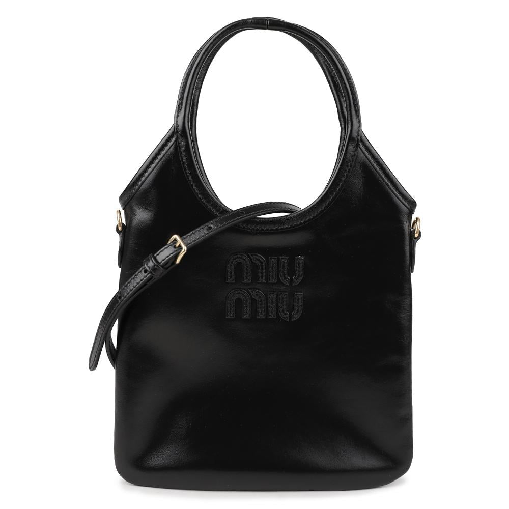 Miu Miu Ivy Leather Tote Handbag Black 5BA281 2IEO F0002