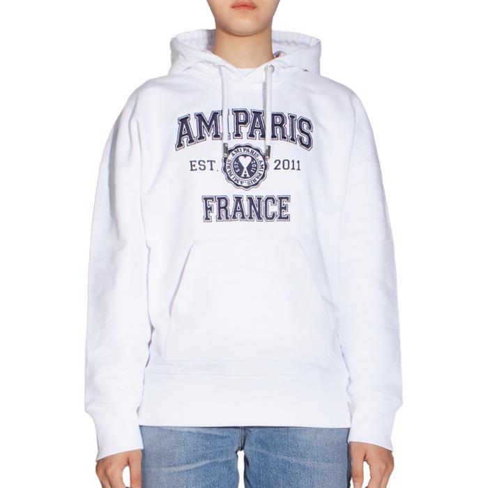 AMI Paris France Logo Hooded Sweatshirt Unisex White Cotton