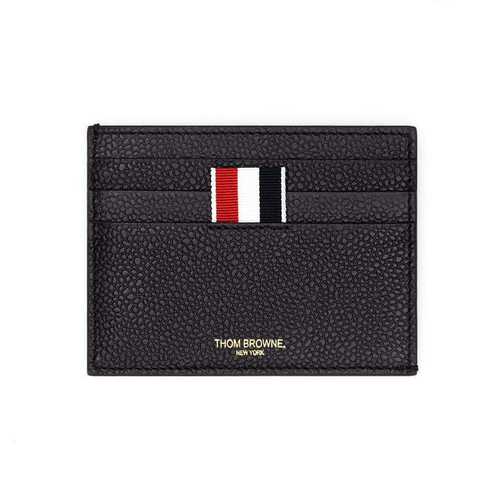 THOM BROWNE Tricolor Tab Grain Leather Black Card Holder Wallet