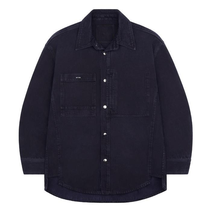 WOOYOUNGMI Teen Wash Denim Back Logo Long Sleeve Shirt