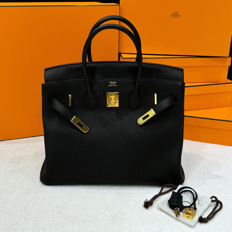 HERMES Togo Leather Birkin Bag Black 35 Tote