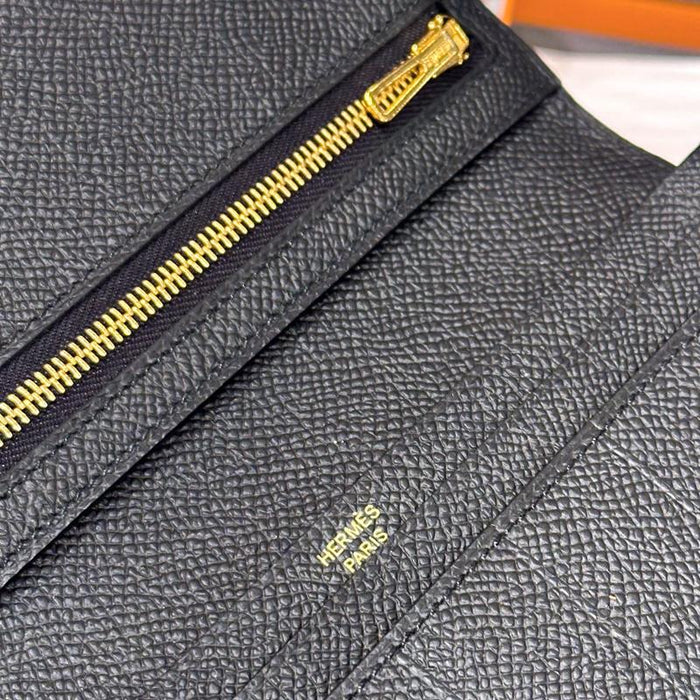 HERMES Black Epsom Calfskin Bearn Long Wallet Gold Hardware