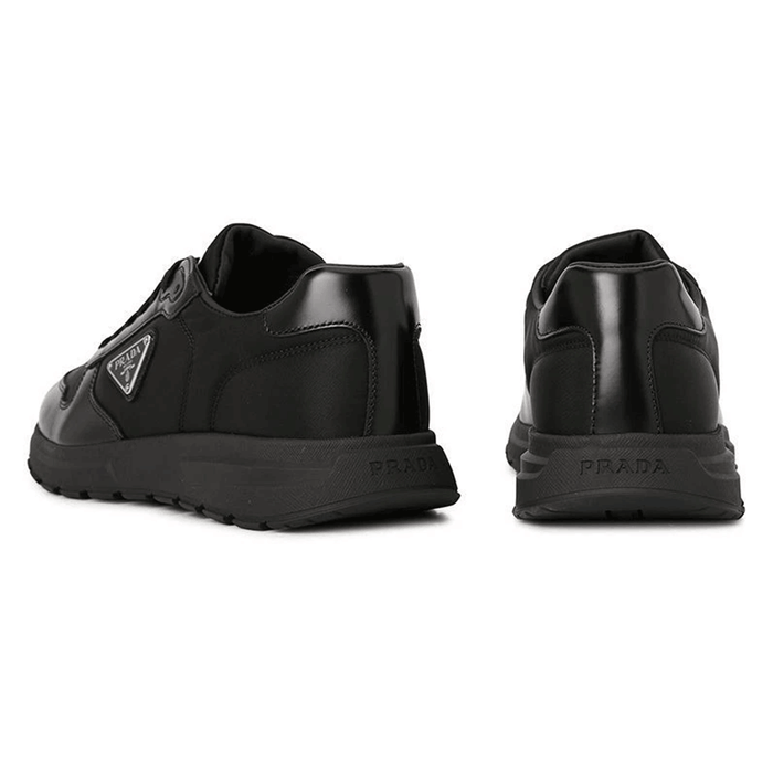 PRADA Re-Nylon Leather All Black Low Top Sneakers for Men 2EE443