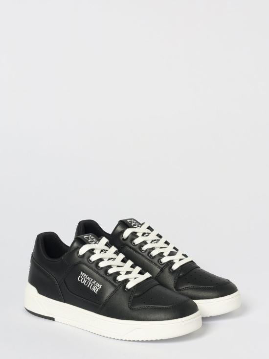 Versace Black Leather Low-Top Sneakers for Men