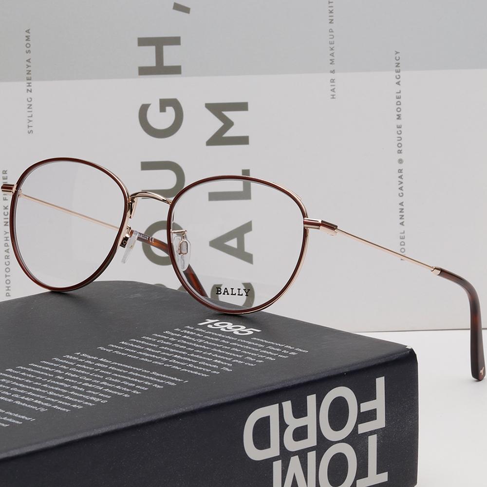 BALLY Burgundy Round Metal Eyeglass Frame Lightweight Gold Rim Unise BY5034H 071