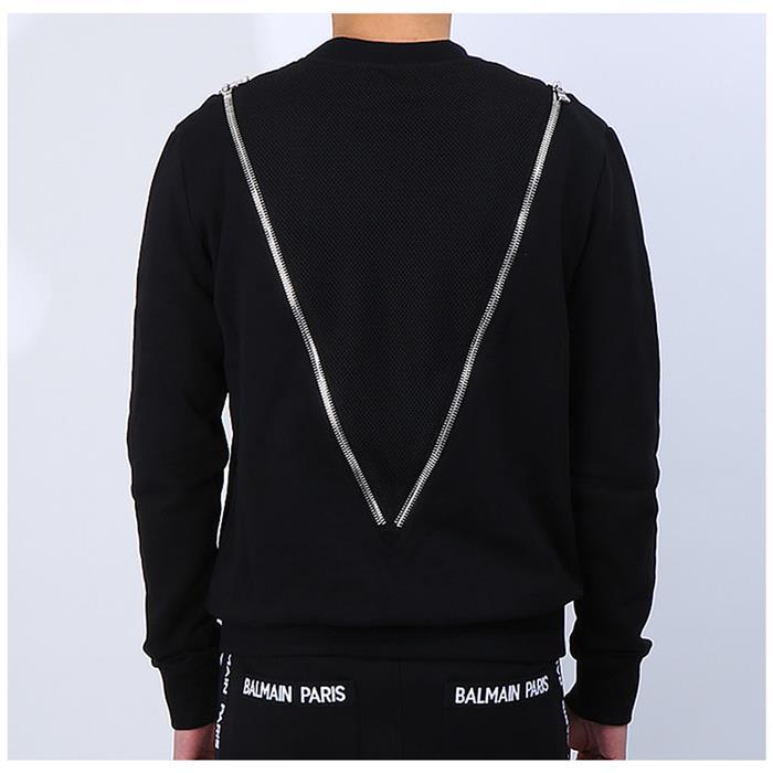 Balmain Diagonal Zip Round Neck Knit Sweater for Men RH13131 J928 0PA