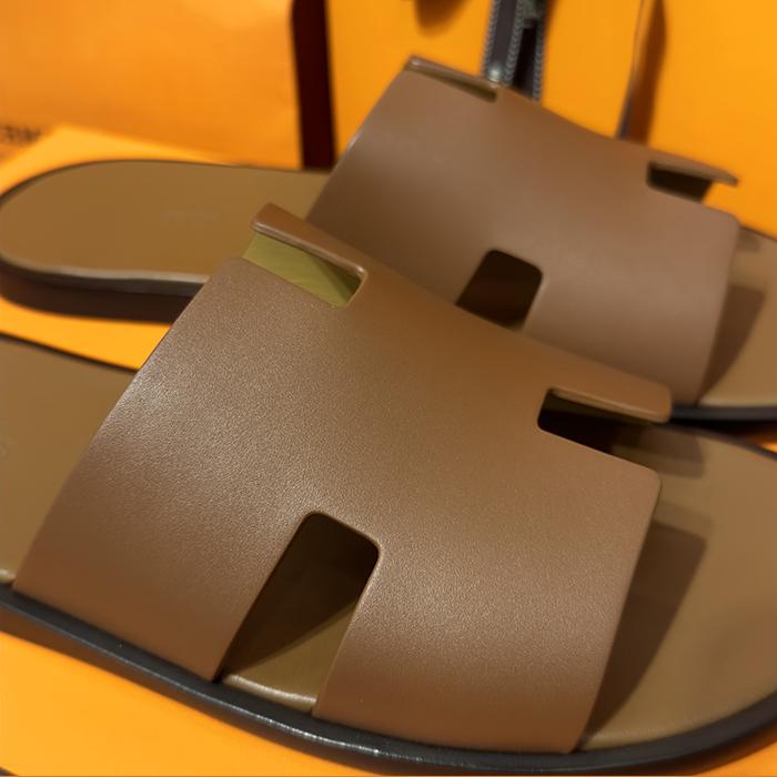 HERMES Izmir Calfskin Classic Gold Brown Sandals