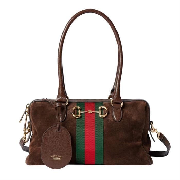 GUCCI Borsetto Medium Boston Bag Brown Leather Shoulder Bag