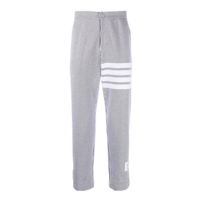 THOM BROWNE Light Gray 4-Bar Seersucker Loopback Cotton Classic Pants