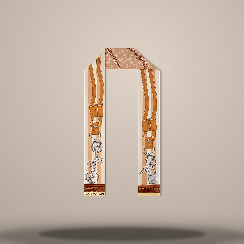 Louis Vuitton Dune Beige Silk Strap and Trunk Bandana Scarf