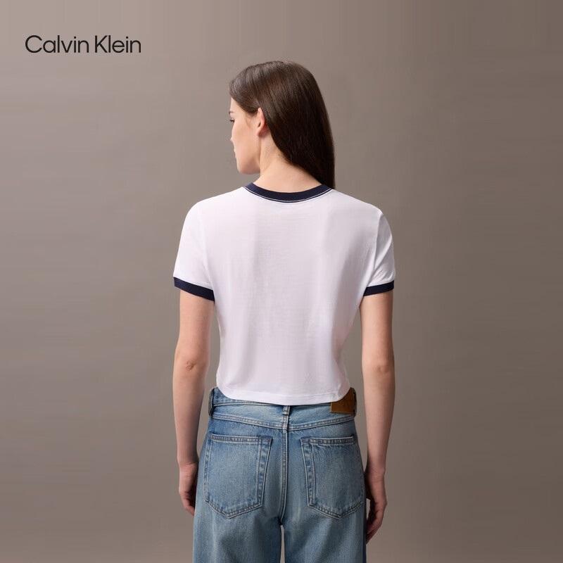 Calvin Klein Women’s Ringer Lettering Crop Short Sleeve T-Shirt White