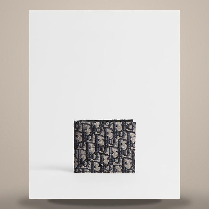 DIOR Beige Black Oblique Jacquard Compact Wallet