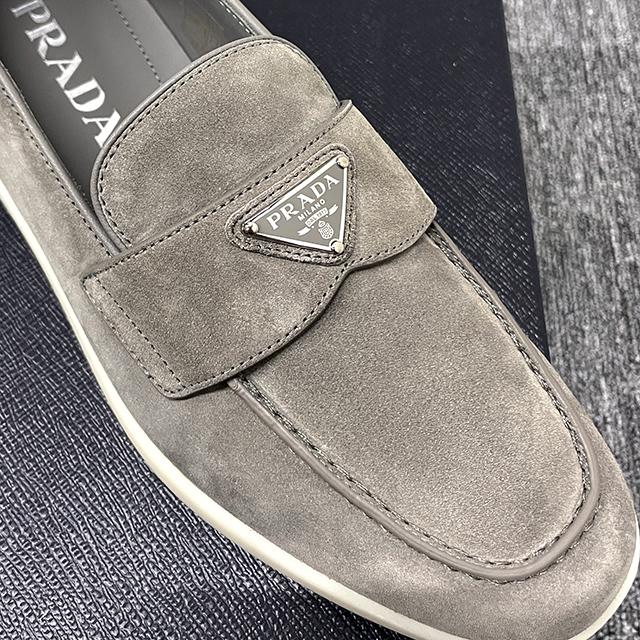 PRADA Men’s Suede Loafers with Triangle Logo Navy