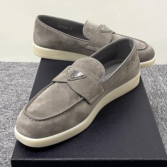 PRADA Men’s Suede Loafers with Triangle Logo Navy