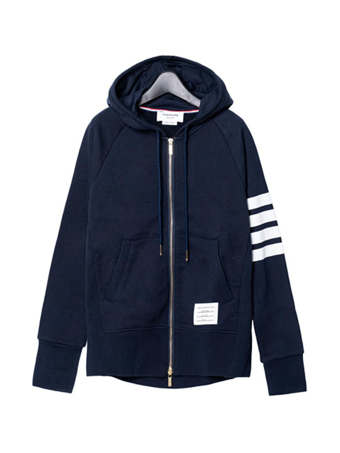 THOM BROWNE Men’s Diagonal Stripe Zip Hoodie Navy Cotton